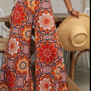 High waist Bohemian Print wide leg pants